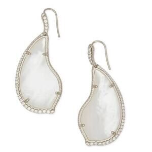 NEW Kendra Scott Tinley Teardrop Mother of Pearl Silver Earrings Dangle Drop